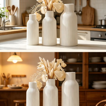 White Ceramic Vase Set (3 Pieces) – Decorative Ornaments